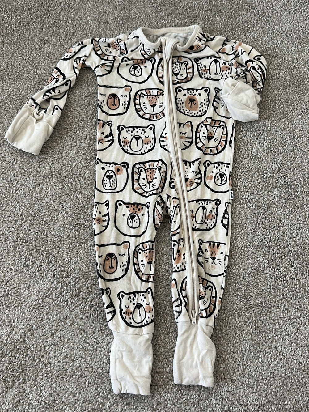 Little Sleepies Cream Footie with Black and Brown Animal Faces